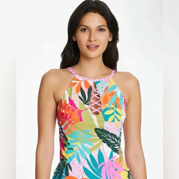 Bleu Rod Beattie Wild At Heart Key Hole High Neck Tankini Top and Skirted Bottom - Picture 2 of 11